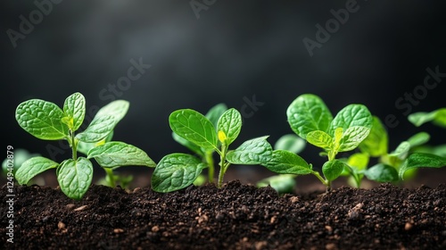 Fresh mint plants sprouting from dark soil in a nurturing environment