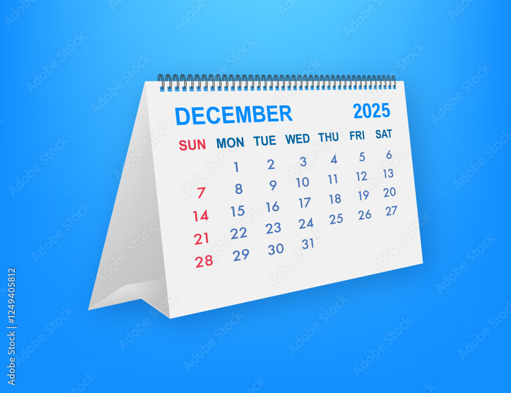 December 2025 calendar page showing the last month of the year on blue background December 2025 calendar page showing the last month of the year on blue background