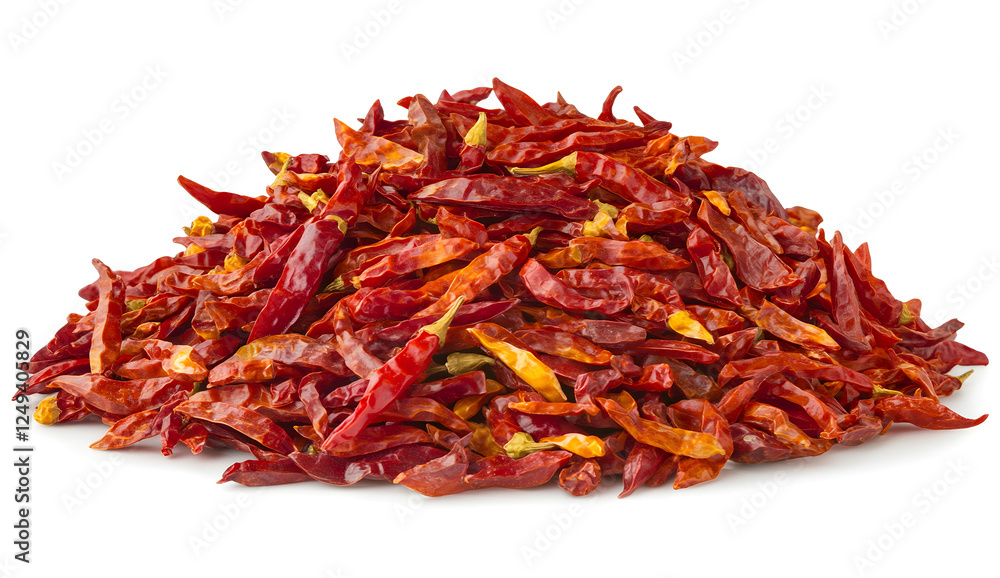 Spicy Pile of Dried Red Chili Peppers Isolated on White Background
Spicy Pile of Dried Red Chili Peppers Isolated on White Background