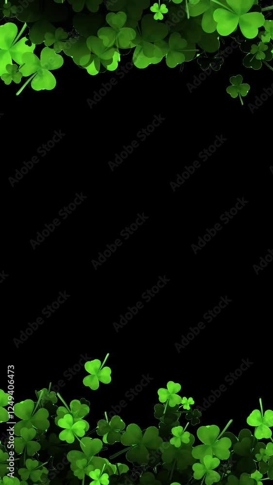 Clovers Frame With Copy Space For St Patrick Day On Black Background Clovers Frame With Copy Space For St Patrick Day On Black Background