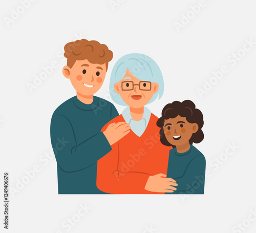Grandmother with Two Happy Grandchildren Illustration