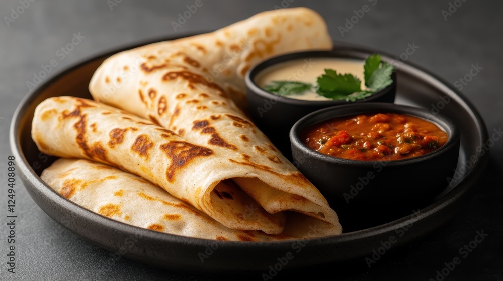 This image showcases a delicious plate of freshly made Indian flatbread, served with rich sauces and garnished with herbs, perfect for food lovers and culinary enthusiasts. This image showcases a delicious plate of freshly made Indian flatbread, served with rich sauces and garnished with herbs, perfect for food lovers and culinary enthusiasts.