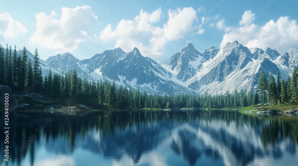 Mountain lake reflection, serene alpine landscape Mountain lake reflection, serene alpine landscape