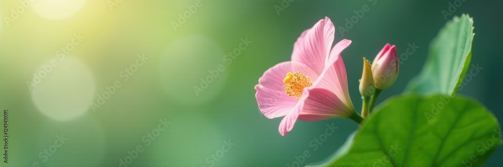 Delicate Orquid stem with soft pink petals and green leaves, flowers, botany, botany Delicate Orquid stem with soft pink petals and green leaves, flowers, botany, botany