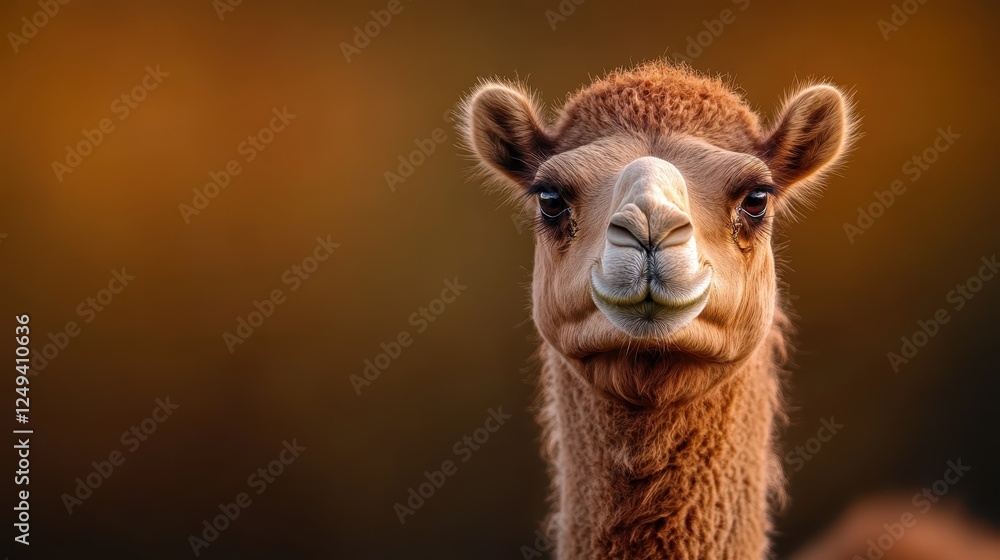 Obraz premium This stunning image features an expressive camel against a beautifully blurred background, capturing the essence of warmth and tranquility in a single frame.