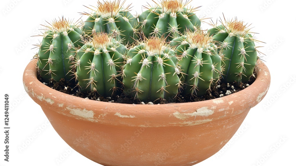 A small cactus in a terracotta pot, clean white background, transparent isolate A small cactus in a terracotta pot, clean white background, transparent isolate