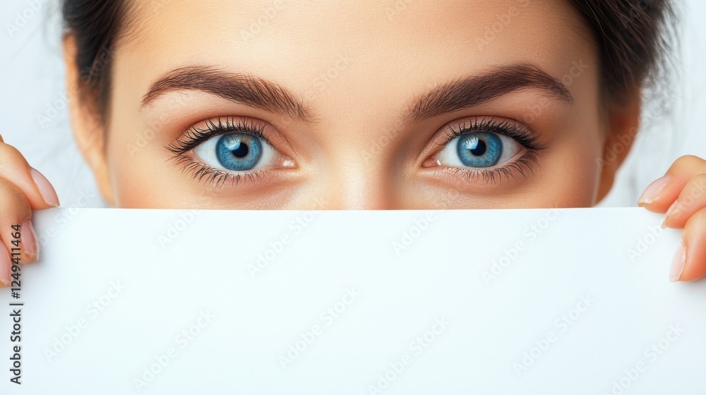 woman with beautiful blue eyes holding a blank sign woman with beautiful blue eyes holding a blank sign