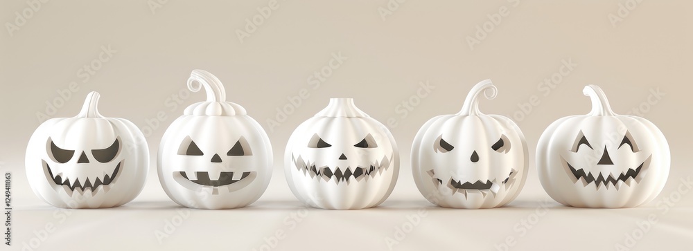 Halloween pumpkins with cute drawn faces on white background Halloween pumpkins with cute drawn faces on white background