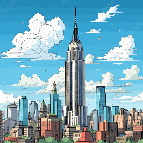 Empire State Building. Empire State Building hand-drawn comic illustration. Vector doodle style cartoon illustration