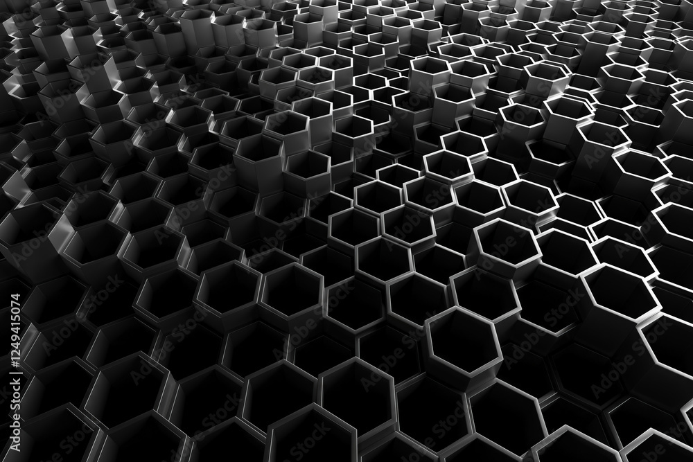 Futuristic geometric hexagonal pattern in black and white. 3d render Futuristic geometric hexagonal pattern in black and white. 3d render