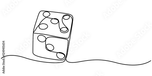 continuous line art drawing of dice, dice one line art vector, Two dices one line vector illustration. Continuous contour drawing of game dice, A single line drawing of a dices. Continuous line dice. 