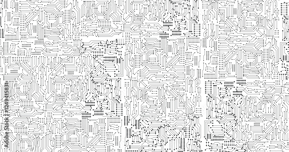 Circuit board grayscale tone futuristic digital technology communication system background template vector design. Technology control panel texture illustration. Circuit board grayscale tone futuristic digital technology communication system background template vector design. Technology control panel texture illustration.