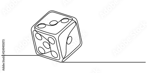 continuous line art drawing of dice, dice one line art vector, Two dices one line vector illustration. Continuous contour drawing of game dice, A single line drawing of a dices. Continuous line dice. 