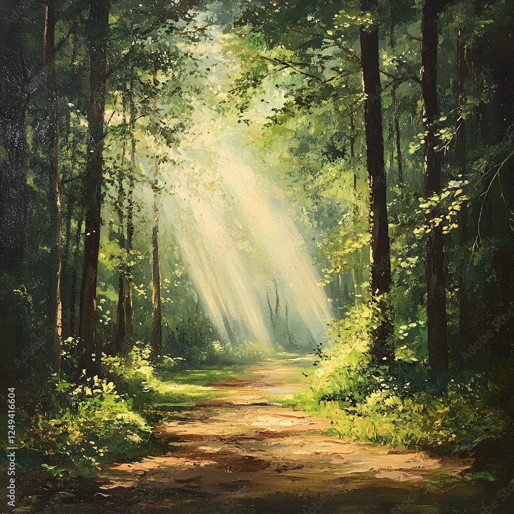 Fototapeta premium Morning light and bird songs in the forest