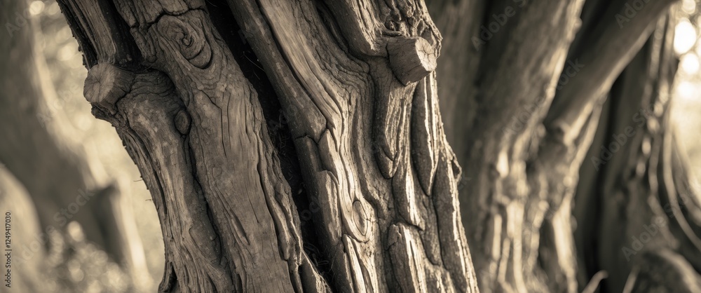 Obraz premium Macro Texture of an Old Tree Trunk in Natural Light