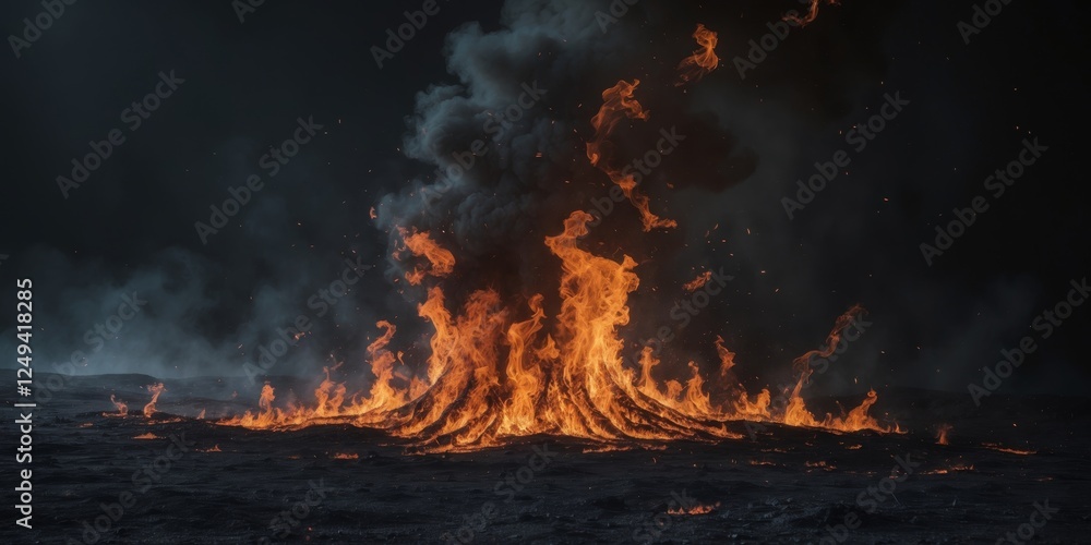 Flames rising from ground with black background Flames rising from ground with black background