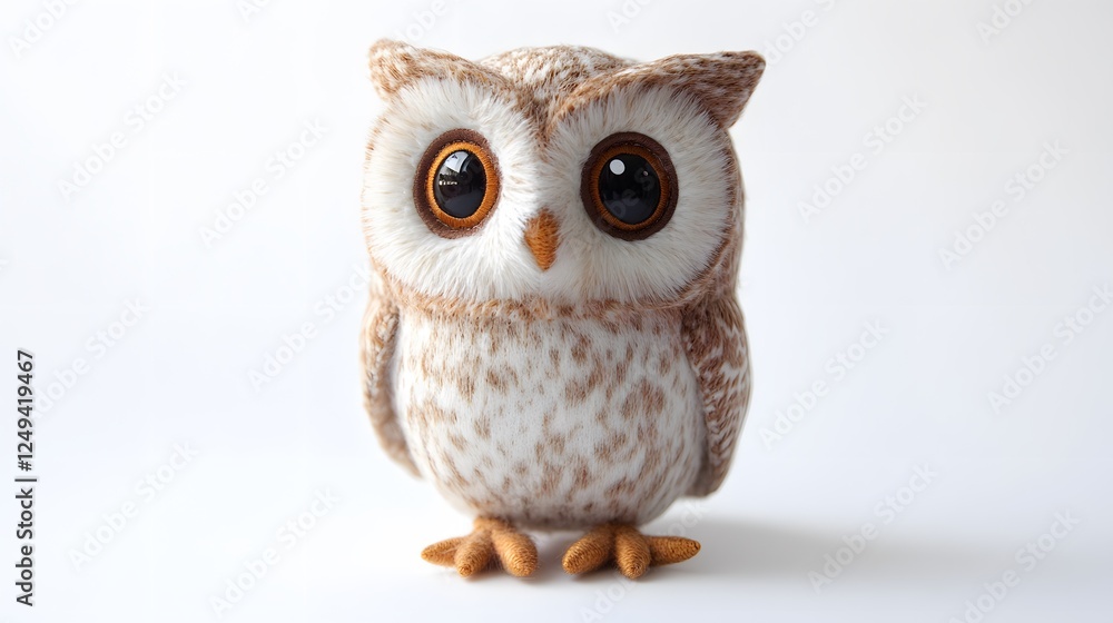 Fototapeta premium A small stuffed owl plush, clean white background, transparent isolate