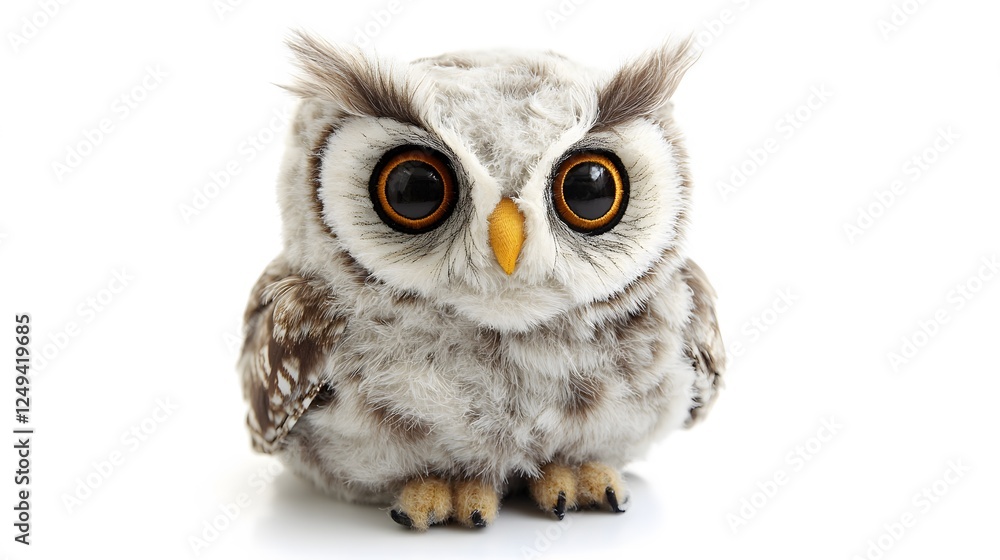 Obraz premium A small stuffed owl plush, clean white background, transparent isolate