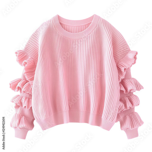 A pink sweater with puffy sleeves, an oversized shape, and a simple blank transparent  background, png