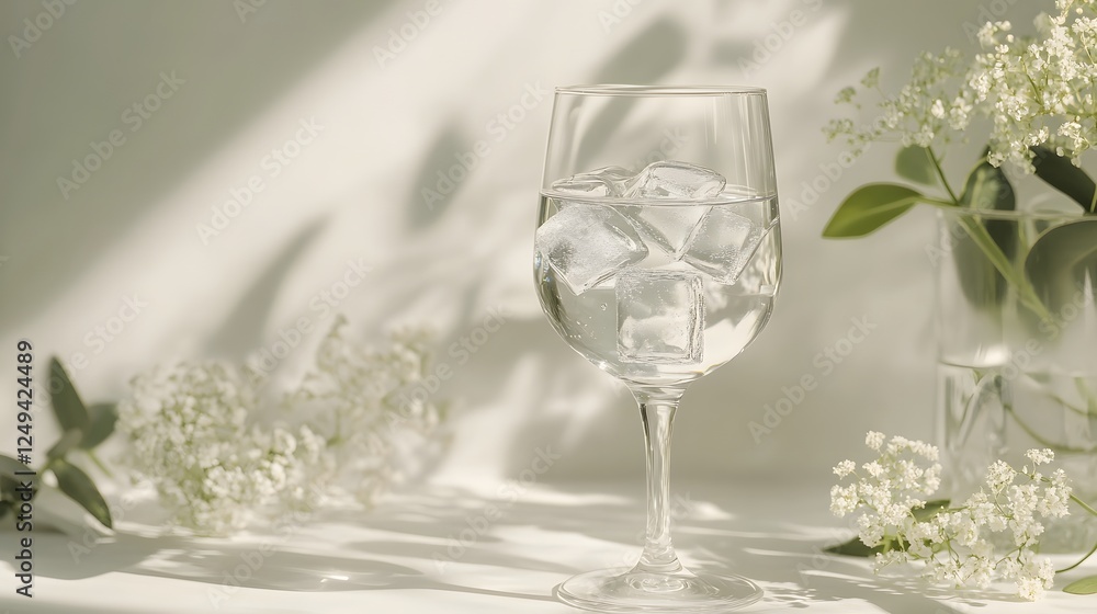 A sparkling clean glass of water with ice cubes, on a clean white background, transparent isolate A sparkling clean glass of water with ice cubes, on a clean white background, transparent isolate