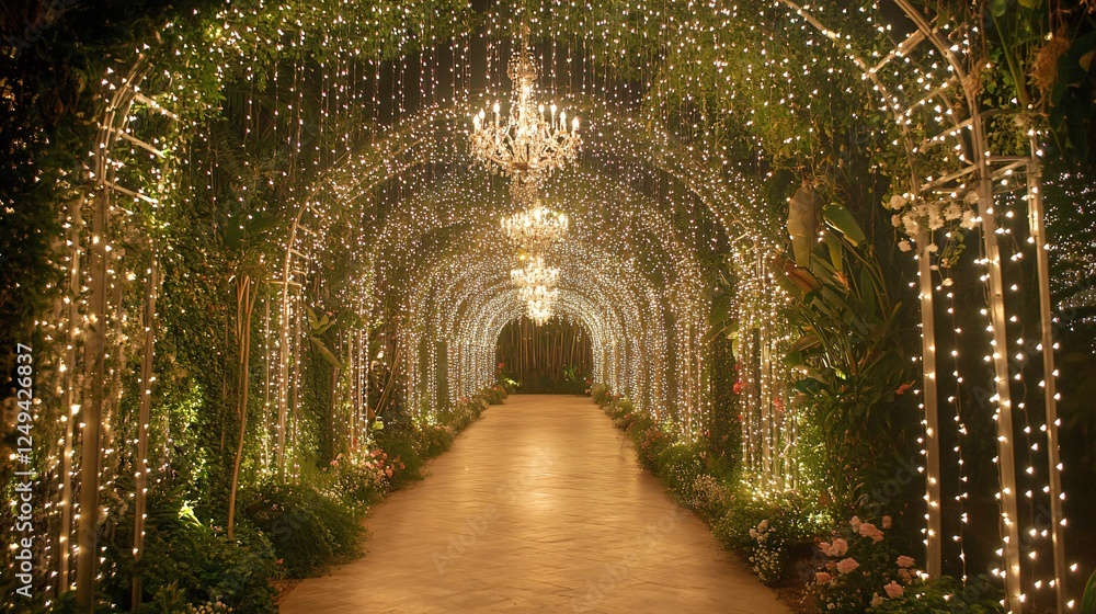 Magical Illuminated Pathway Through a Lush Garden at Night Magical Illuminated Pathway Through a Lush Garden at Night