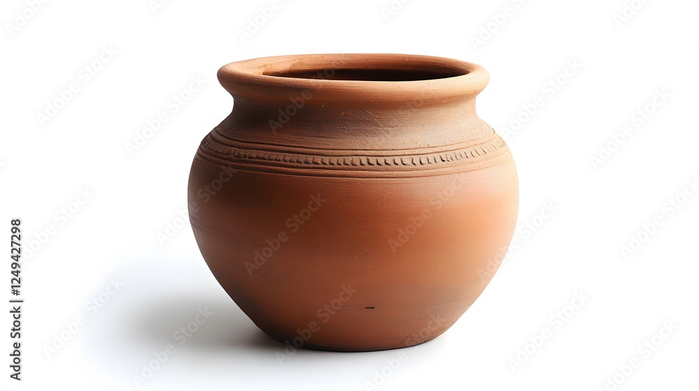 A handmade clay pot, clean white background, transparent isolate A handmade clay pot, clean white background, transparent isolate