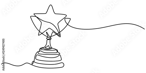 winner trophy cup continuous one line drawing. Trophy cup line art vector illustration, Winner cup continuous one line icon, Winner trophy single line icon drawing. Award trophy cup one line vector.