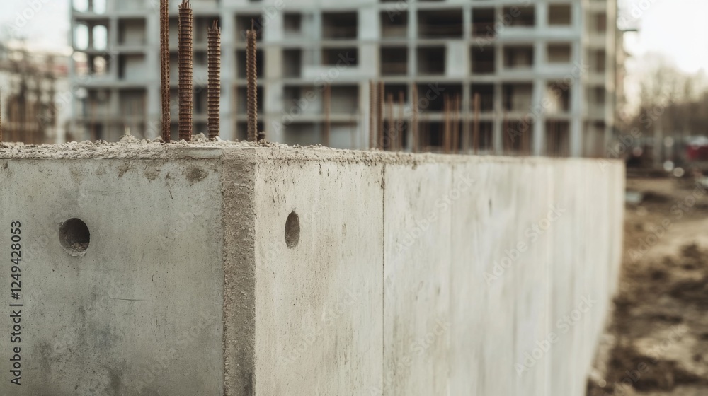 Concrete foundation construction, urban building site Concrete foundation construction, urban building site