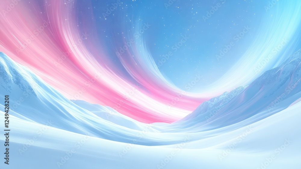 Pastel aurora borealis over snowy mountains Pastel aurora borealis over snowy mountains