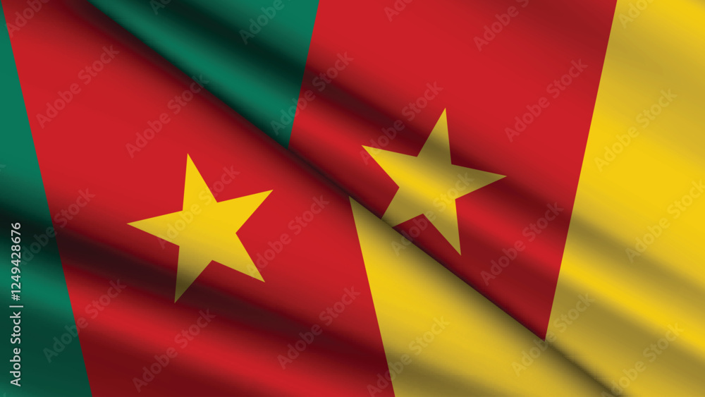 National Background of CAMEROON Featuring Two Wavy Flags National Background of CAMEROON Featuring Two Wavy Flags