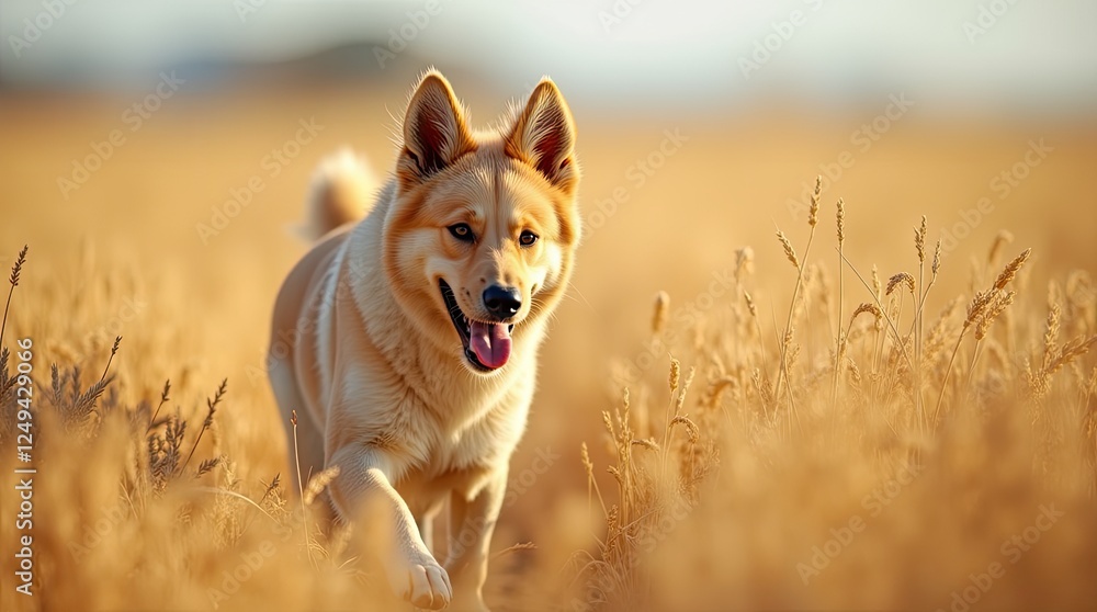 Fototapeta premium Dog running in wheat field