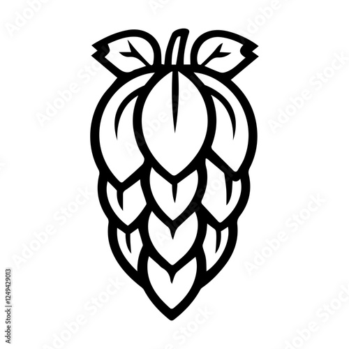 Stylized black and white hop cone illustration