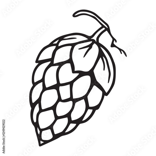 Stylized black and white hop cone illustration