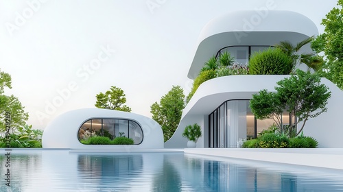 Futuristic selfsustaining ecohomes recycling and purifying their own water supply photo