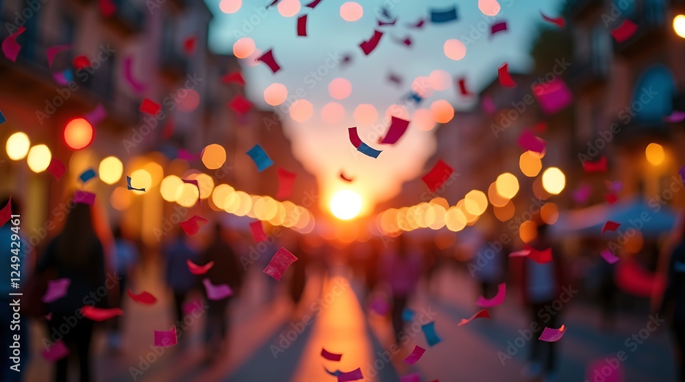 Fototapeta premium Colorful confetti floating in air magical celebration