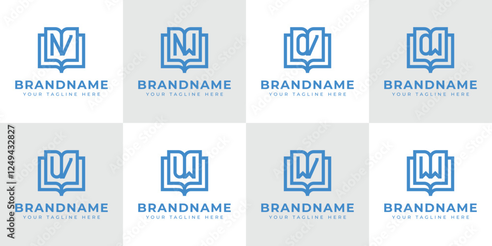 Fototapeta premium Letters NV NW OV OW UV UW WV WW Book Logo, symbolizing knowledge, education, and growth