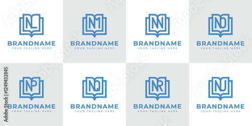 Letters NL NM NN NO NP NQ NR NU Book Logo, symbolizing knowledge, education, and growth