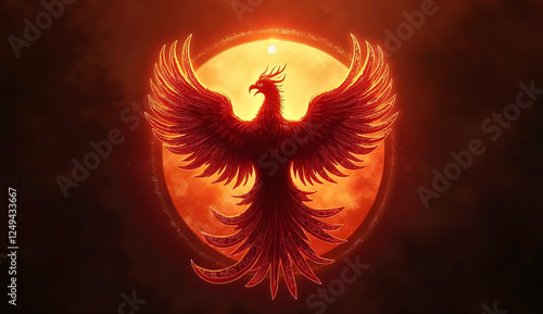 burning pheonix on a red background
