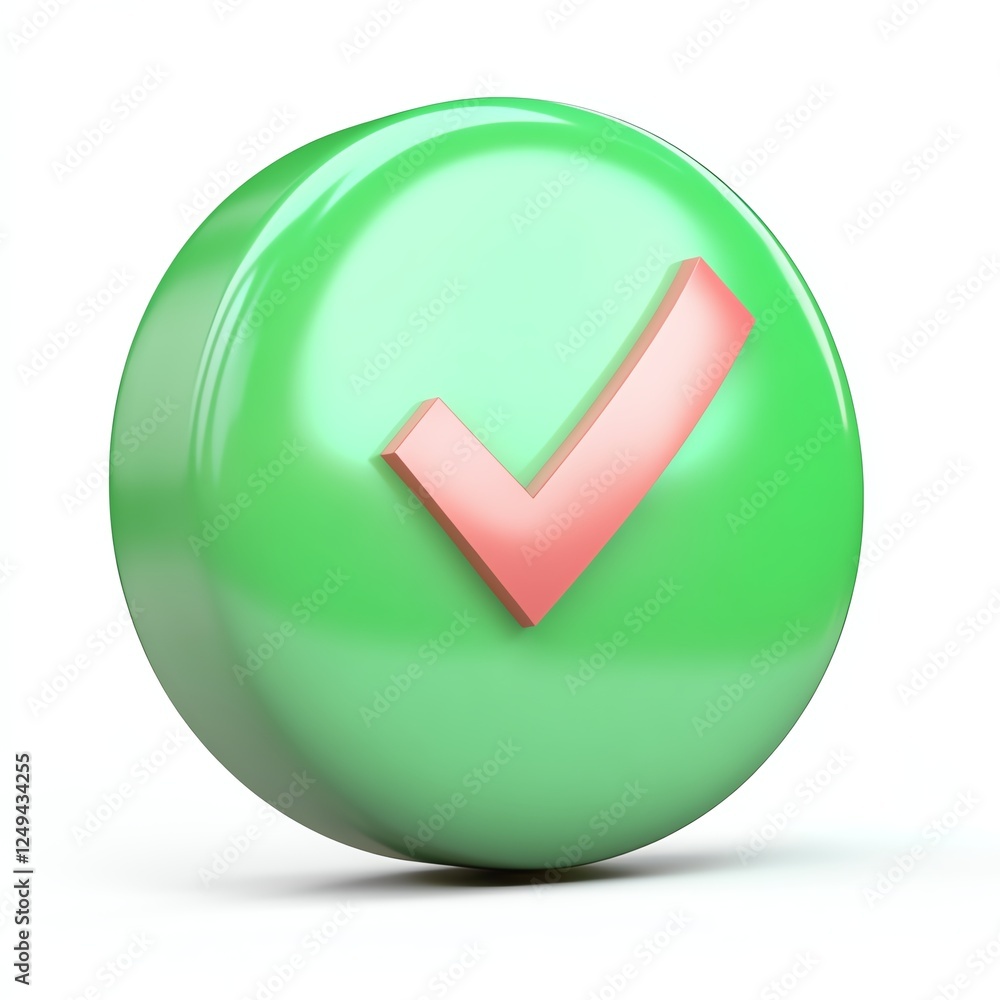 A shiny green button with a checkmark, symbolizing completion or approval, often used in digital interfaces. A shiny green button with a checkmark, symbolizing completion or approval, often used in digital interfaces.