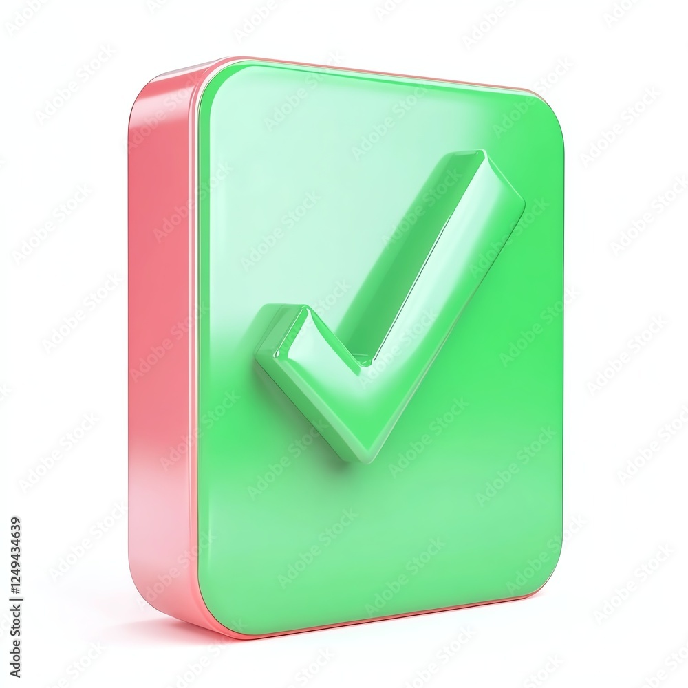 A shiny green check mark on a square background, symbolizing approval or confirmation, stands out with a pink outline. A shiny green check mark on a square background, symbolizing approval or confirmation, stands out with a pink outline.