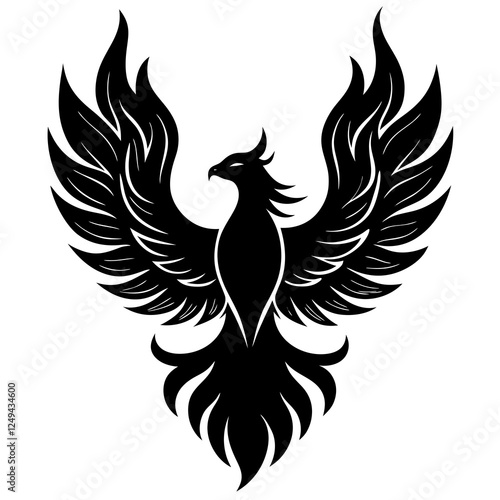A phoenix rising from flames silhouette vector illustration 