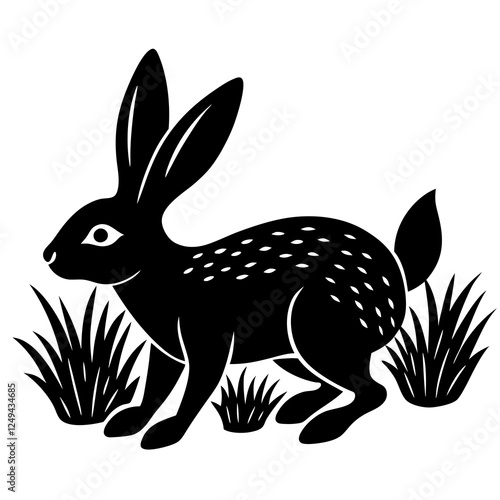  A rabbit hopping through grass  silhouette vector illustration 