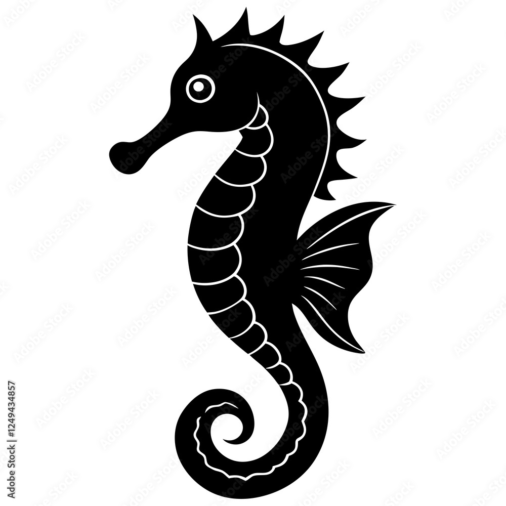 Fototapeta premium A seahorse floating in the water silhouette vector illustration 