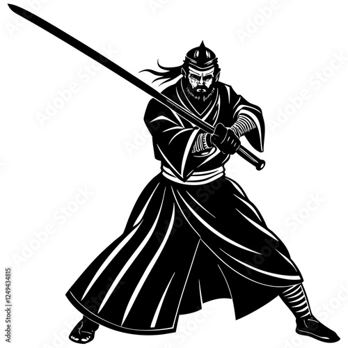  A samurai with a katana silhouette vector illustration 