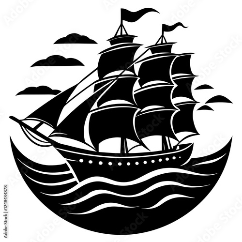  A ship sailing in the ocean silhouette vector illustration 