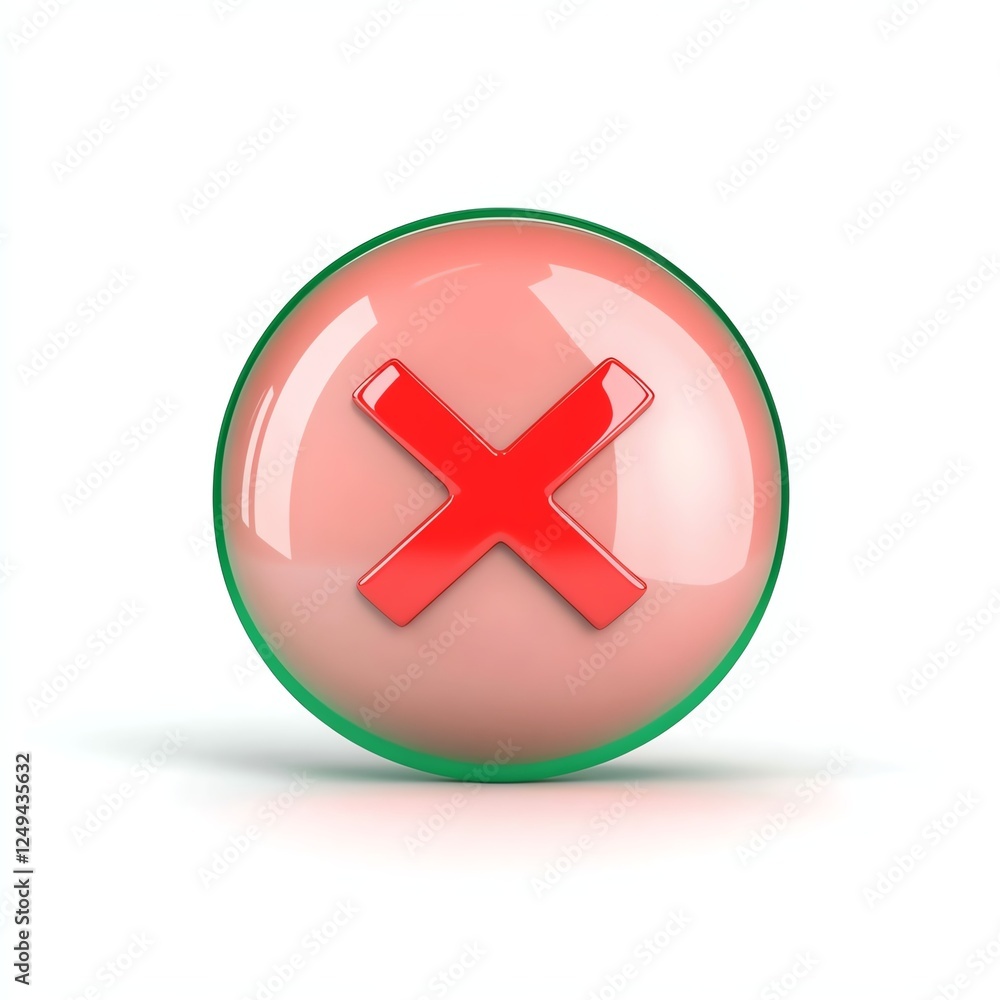 Fototapeta premium A glossy, round icon features a red 