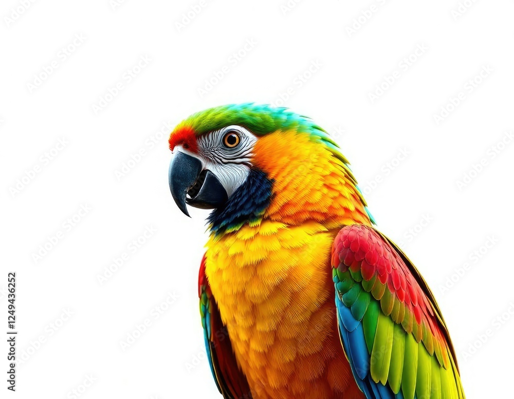 Parrot's bright colors against a monochromatic background, bright colors, contrasting hues Parrot's bright colors against a monochromatic background, bright colors, contrasting hues