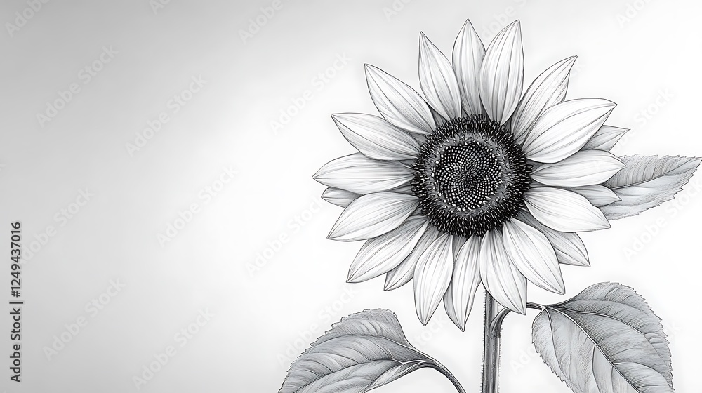 Fototapeta premium Sunflower line art bloom illustration high resolution hd image