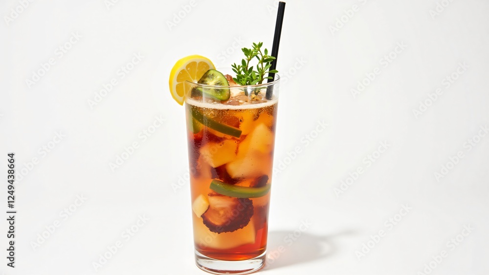Refreshing Iced Tea with Lemon and Herbs in Tall Glass Refreshing Iced Tea with Lemon and Herbs in Tall Glass