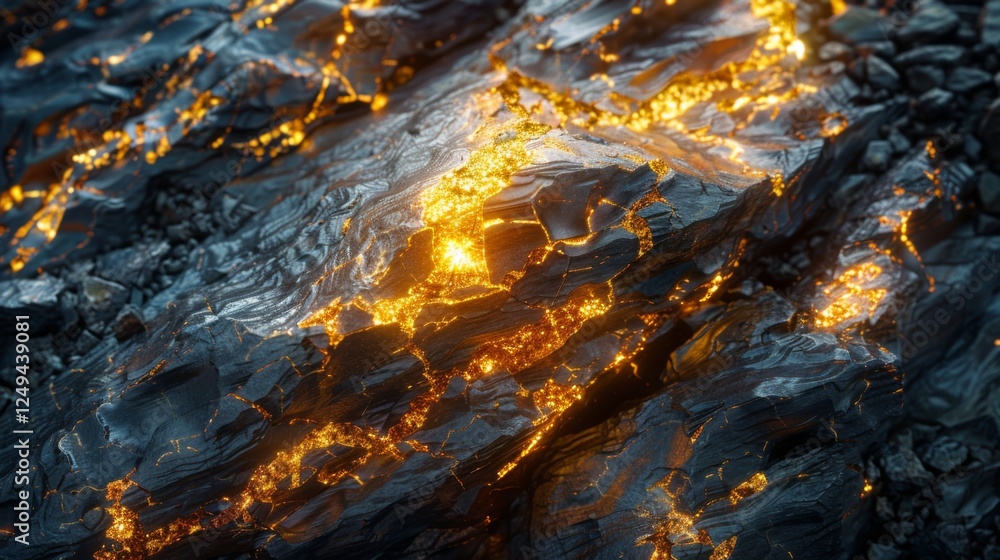 Erupting lava illuminates dark volcanic rocks, creating bright orange streams. The intense heat and glowing light showcase nature's raw energy and beauty after the eruption. Erupting lava illuminates dark volcanic rocks, creating bright orange streams. The intense heat and glowing light showcase nature's raw energy and beauty after the eruption.